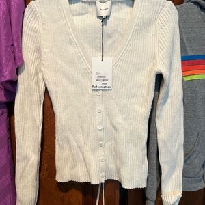 Reformation Fia cotton and cashmere blend Ribbed V-Neck Button Cardigan
